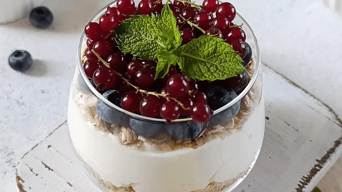 Jogurtova sladica z borovnicami in ribezom